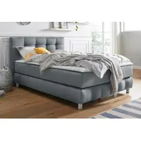 Andas Boxspringbett "Salo XXL", grau, B:154cm L:231cm, Komplettbetten, Boxspringbett, in Samtoptik oder Struktur, 6 Breiten in Überlänge 220cm, 4 Härtegrade