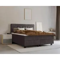 Leonique Boxspringbett "Jeanne", grau (anthrazit), B:141cm L:208cm, 100% Polyester, Komplettbetten, Boxspringbett, inkl. Topper mit Taschen-Federkernmatratze