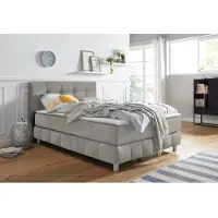 Home affaire Boxspringbett "Salo XXL", grau (hellgrau), B:154cm L:231cm, Komplettbetten, Boxspringbett, in Samtoptik oder Struktur, 6 Breiten in Überlänge 220cm, 4 Härtegrade