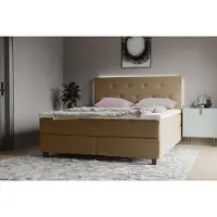 Home affaire Boxspringbett "Alenika", braun (sandbraun), B:161cm L:208cm, 100% Polyester, Komplettbetten, Boxspringbett, mit LED - Beleuchtung, mit Taschen-Federkernmatratze