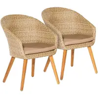 Merxx Sessel "Arrone" 2er Set - Aluminiumgestell mit Kunststoffgeflecht schilf/natur und Akazie, inkl. Kissen
