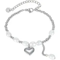 Firetti Edelstahlarmband "Schmuck Geschenk Herz & Perlen", silber (edelstahlfarben, weiß), Armbänder, Damen, 21cm, Edelstahl Perlen, Edelstahl, Perlen, Edelstahlarmband, mit Süßwasserzuchtperle