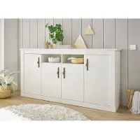 Home affaire Sideboard "RAVENNA", weiß (pinie weiß dekor), B:201cm H:100cm T:44cm, Sideboards, Sideboard, im romantischen Landhausstil, Griffe aus Metall, Breite 201 cm
