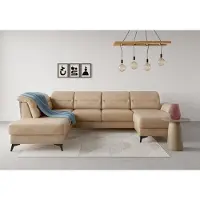 Sit&More Wohnlandschaft SIT & MORE "Sinatra U-Form", braun (macchiato), B:326cm H:85cm T:220cm, 100% Polyester, Sofas, Wohnlandschaft, optional mit Kopfteilverstellung und Armteilfunktion, Metallfüße