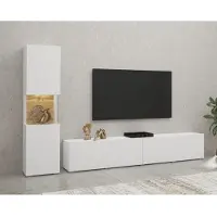 Home affaire Wohnwand "Ava, Wohnzimmer-Set hängend/stehend montierbar, Vitrine, Lowboard", braun (weiß matt, eichefarben votan), B:216cm, Kastenmöbel-Sets, Wohnwand, 2-tlg.