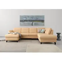 Sit&More Wohnlandschaft SIT & MORE "Mellum U-Form", braun (macciato), B:306cm H:87cm T:212cm, 100% Polyester, Sofas, Wohnlandschaft, Federkern, wahlweise mit Schlaffunktion, Stauraum und Armteilfunktion