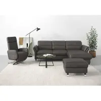 Sit&More Ecksofa SIT & MORE "Grenoble L-Form mit Federkern", grau (anthrazit), B:251cm H:85cm T:161cm, Sofas, Ecksofa, wahlweise mit Schlaffunktion, Bettkasten, Arm- und Kopfteilverstellung
