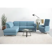 Sit&More Ecksofa SIT & MORE "Grenoble L-Form mit Federkern", blau (hellblau), B:247cm H:85cm T:222cm, Sofas, Ecksofa, wahlweise mit Schlaffunktion, Bettkasten, Arm- und Kopfteilverstellung