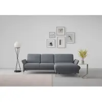 Sit&More Ecksofa SIT & MORE "Fashion L-Form", blau (blaugrau), B:253cm H:84cm T:165cm, Sofas, Ecksofa, wahlweise mit Kopfteilverstellung, Vorziehsitz, motorisch, Nickelfüße
