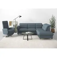 Sit&More Ecksofa SIT & MORE "Grenoble L-Form mit Federkern", blau (blau, grau), B:247cm H:85cm T:222cm, Sofas, Ecksofa, wahlweise mit Schlaffunktion, Bettkasten, Arm- und Kopfteilverstellung