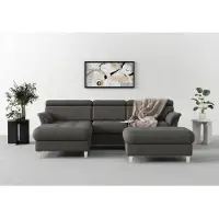 Sit&More Ecksofa SIT & MORE "Marano L-Form", grau (grau 94), B:257cm T:166cm, 100% Polyester, Sofas, Ecksofa, inklusive Kopfteilverstellung, optional Schlaffunktion & Bettkasten