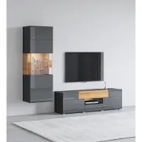 Otto Home Wohnwand "Toledo", grau (antrazit, antrazit hgl, grandson), B:212cm, Kastenmöbel-Sets, Wohnwand