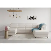 Sit&More Wohnlandschaft SIT & MORE "Sinatra U-Form", beige (creme), B:326cm H:85cm T:220cm, 100% Polyester, Sofas, Wohnlandschaft, optional mit Kopfteilverstellung und Armteilfunktion, Metallfüße