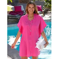 Witt Strandkleid "Tunika Strandtunika mit Stickerei", Damen, Gr. 36/38, N-Gr, pink (fuchsia), Elegant, Rundhals, Kleider Strandkleid