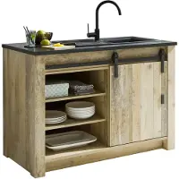Home affaire Spülenschrank "Sherwood", braun (old style hell dekor), B:133cm H:93cm T:64cm, Holzwerkstoff, Schränke, Spülenschrank, mit Scheunentorbeschlag aus Metall, Breite der Arbeitsplatte 133 cm