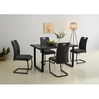 Hela Esstisch "GISELLE Baumkantentisch, Küchentisch", grau (grau, schwarz, grau), B:140cm H:76cm T:90cm, Tische, Esstisch, Kufengestell Metall, Industrial Design, 140 - 200 cm Breite, 2 Farben