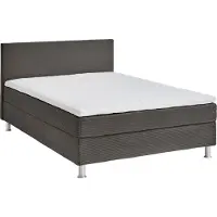 Atlantic Home Collection Boxbett "Edison", grau (dunkelgrau), B:140cm L:209cm, Bezug Bett: Cord (65% Polypropylen, 35% Polyester), , Komplettbetten, Boxbett, inkl. Bonnellfederkern-Matratze und Topper