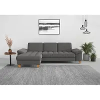 Sit&More Ecksofa SIT & MORE "Westham L-Form", grau, B:275cm H:88cm T:172cm, 90% Polyester 10% Polyamid, Sofas, Ecksofa, mit Recamiere, mit oder ohne Bettfunktion, Bettkasten, Füße Eiche