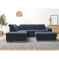Home affaire Ecksofa "Dundee L-Form", blau (graublau), B:263cm H:86cm T:219cm, Flachgewebe 100% Polyester, Sofas, Ecksofa, wahlweise mit Kopfteilverstellung und zusätzlich mit Bettfunktion