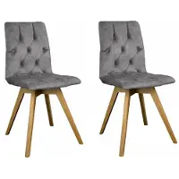 Otto Home Esszimmerstuhl "Rania", grau (hellgrau, eiche natur), B:45cm H:91cm T:55cm, Holzwerkstoff, Massivholz, Stühle, Esszimmerstuhl, Massivholzgestell, mit Knopfheftung