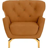 Sit&More Sessel SIT & MORE "Orient 3", gelb (mustard), B:90cm H:89cm T:88cm, 100% Polyester, Sessel, Sessel, inkl. 1 Zierkissen mit Strass-Stein, goldfarbene Metallfüße