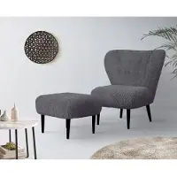 LeGer By Lena Gercke Sessel "Dinah", grau (dunkelgrau), B:84cm H:92cm T:83cm, 100% Polyester, , Sessel, Sessel, Knopfheftung im Rücken, wahlweise mit oder ohne Hocker