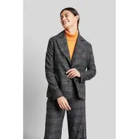 Bugatti Kurzblazer , Damen, Gr. 34, grau (dunkelgrau), 63% Polyester, 34% Viskose, 3% Elasthan, kariert, normal, gerader Abschluss, Blazer Kurzblazer, mit viel Bewegungsfreiheit