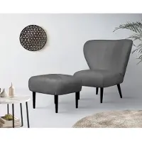 LeGer By Lena Gercke Sessel "Dinah", grau (anthrazit), B:84cm H:92cm T:83cm, 100% Polyester, , Sessel, Sessel, Knopfheftung im Rücken, wahlweise mit oder ohne Hocker