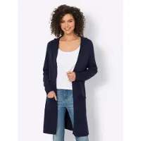 HEINE Strickjacke "Long-Strickjacke Longstrickjacke mit Kapuze", Damen, Gr. 34, blau (marine), Modisch, Strickjacken Strickjacke