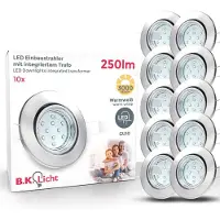 B.K.Licht Einbauspot 10er Set 68mm Lochmaß - GU10, 3W, 250lm, LED, warmweiß, matt-nickel
