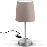 B.K. Licht Tischleuchte, grau (taupe), 1, Ø 10cm H: 30,8cm, Leuchten, LED Nachttischlampe mit Schalter E14 IP20 Stoff taupe matt-nickel, Tischleuchte