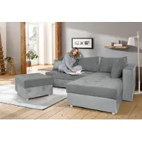 Collection Ab Ecksofa "Italia L-Form", grau (hellgrau), B:217cm H:42cm T:182cm, 100%Polyester, Sofas, Ecksofa, mit Bettfunktion und Bettkasten, in Cord-Samt Mix