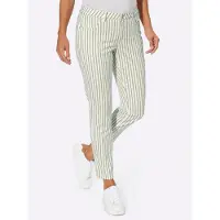 Casual Looks Bequeme Jeans , Damen, Gr. 18, Kurzgrößen, grün (schilf, ecru, gestreift), 97% Baumwolle, 3% Elasthan, gemustert, mehrfarbig, lang, Jeans Bequeme Jeans