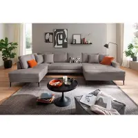 Trends by HG Wohnlandschaft "Summer U-Form", grau, B:360cm H:86cm T:196cm, Sofas, Wohnlandschaft, in Cord-Stoff mit Metallfuß