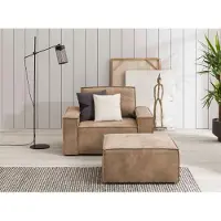 Otto Home Sessel "SHERWOOD Vintage Lederoptik Sessel-Set", beige, B:120cm H:85cm T:166cm, 100% Polyester, Sessel, Sessel, Loveseat und Hocker im Set, passend zur Polster-Serie SHERWOOD