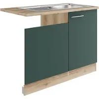 Optifit Spülenschrank "Bella", grün (steingrün, wildeiche, wildeiche), B:110cm H:84,8cm T:60cm, Holzwerkstoff, Schränke, Spülenschrank, Breite 110 cm, für teilintegrierten Geschirrspüler
