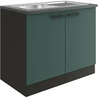 Optifit Spülenschrank "Palma", grün (steingrün, antrhazit, antrhrazit), B:100cm H:84,8cm T:60cm, Holzwerkstoff, Schränke, Spülenschrank, Breite 100 cm, inklusive Einbauspüle