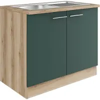 Optifit Spülenschrank "Bella", grün (steingrün, wildeiche, wildeiche), B:100cm H:84,8cm T:60cm, Holzwerkstoff, Schränke, Spülenschrank, Breite 100 cm, mit Edelstahl-Einbauspüle