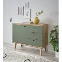 Home affaire Sideboard "MAVAS", grün (evoke eiche dekor, salbei), B:107cm H:83cm T:40cm, Sideboards, Sideboard, in moderner Trendfarbe, Griffe aus Metall (Schwarz), Breite 107 cm