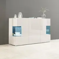 Inosign Sideboard "Egypt, Kommode, Schrank, Kredenz, Vitrine grifflos", weiß, B:135cm H:80cm T:40cm, Sideboards, Sideboard, 3 Türen davon 2 mit Glaseinsatz, kompl. Hochglanz lackiert Breite 135