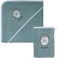 Wörner Handtuch Set WÖRNER "Igel blau Kapuzenbadetuch 100/100 mit Waschhandschuh", blau, 2 Stk., Frottier, Frottier, Obermaterial: 100% Baumwolle, Handtücher, Handtuch Set, mi süßer Igelstickerei