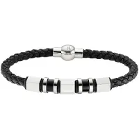 Bruno Banani Lederarmband "Schmuck", schwarz (edelstahlfarben, schwarz), Armbänder, Damen, 21cm, Edelstahl Leder, Edelstahl, Leder, Lederarmband