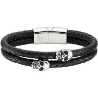 Bruno Banani Lederarmband "Schmuck", schwarz (edelstahlfarben, schwarz), Armbänder, Damen, 21cm, Edelstahl Leder, Edelstahl, Leder, Lederarmband