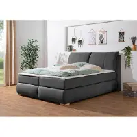 Home affaire Boxspringbett "Breitenthal", grau (anthrazit), B:212cm L:222cm, Komplettbetten, Boxspringbett, abnehmbare Rückenkissen mit Klettband
