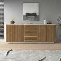 Home affaire Sideboard "Vega Sideboard,Kommode,220 cm", weiß (weiß matt, canneté hell), B:220cm H:86cm T:43cm, Sideboards, Sideboard, mit 4 Türen und 3 Schubladen,Fronten mit Rillen-Optik
