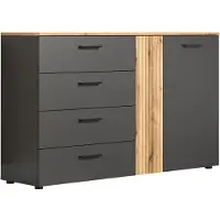 Home affaire Kommode "Estepona", grau (anthrazit und eichefarben), B:139cm H:86cm T:38cm, Sideboards, Kommode, Schubladenschrank in Rillenoptik mit Vollauszug-Funktion