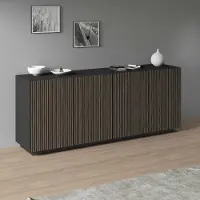 Home affaire Sideboard "Vega Sideboard,Kommode,200 cm", schwarz (anthrazit matt, canneté dunkel), B:200cm H:86cm T:43cm, Sideboards, Sideboard, mit 4 Türen,Fronten mit Rillen-Optik