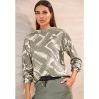HEINE Shirtjacke "Druck-Shirt Langarmshirt mit Kelchkragen", Damen, Gr. 34, beige (khaki, sand, bedruckt), Modisch, Shirts Shirtjacke