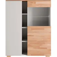 Otto Home Highboard "Citra teilmassiv", grau (kernbuche und grau), B:115cm H:145cm T:35cm, Sideboards, Highboard, Höhe 145cm, moderne grifflose Optik mit push to open Funktion