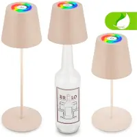 Briloner 3 in 1 RGBW LED Tischlampe Kabellos IP44 Dimmbar Touch Höhenverstellbar Spritzwasserschutz Beige 36 x Ø10,5 cm
